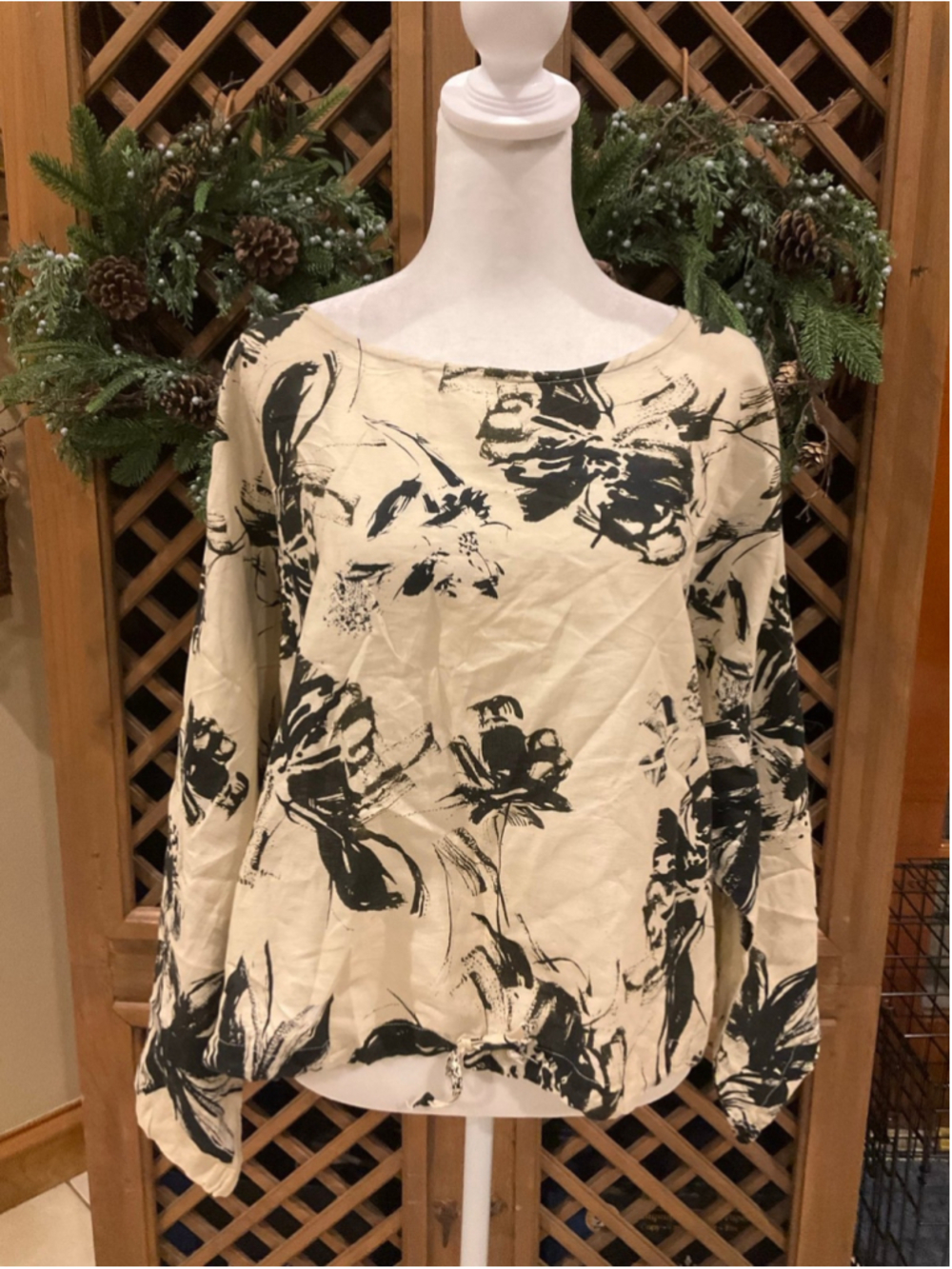 Bryn Walker Oversized XS Linen Cotton Floral Art Print Top